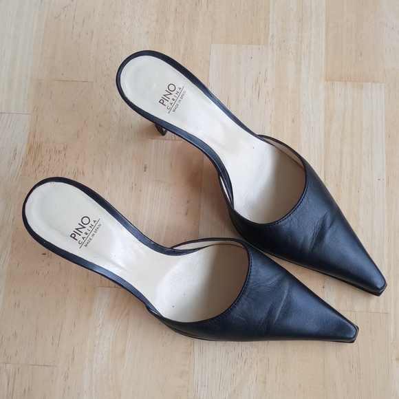 DONATED! Black Leather Mule Heels - Picture 2 of 3